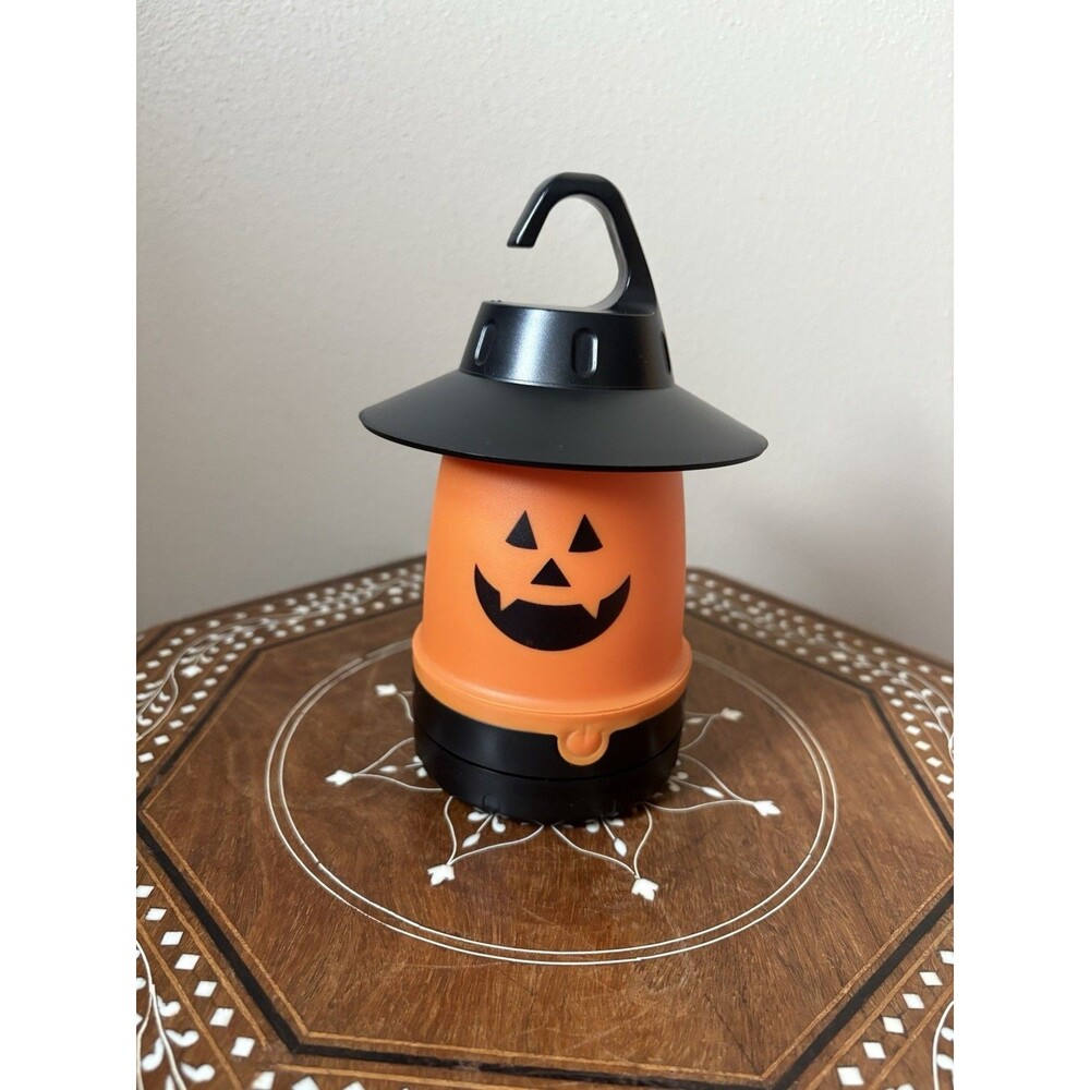 Halloween Hanging Orange Jack-O-Lantern Black Witch Hat LED Light